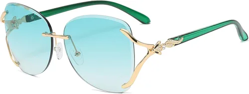 VOLCHIEN Gafas de sol sin montura para mujer montura brillante lentes redondas montura de metal gafas de sol para mujeres y hombres VC1012