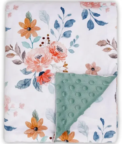 Vista 12 de BORITAR Manta de bebé para niñas, súper suave de doble capa de minky con respaldo punteado, manta azul oscuro con estampado floral de belleza, 30 x
