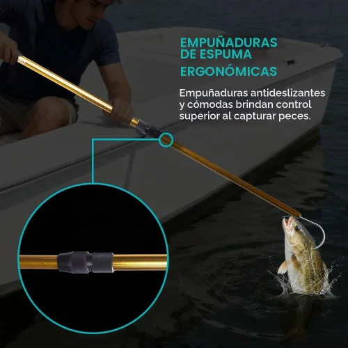 Vista 4 de Gaffer Sportfishing Gancho extensible de aluminio para peces Caña de pescar ligera con gancho de lanza de mar inoxidable Empuñaduras ergonómicas