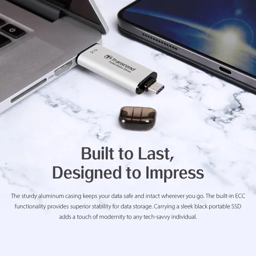 Vista 4 de Transcend ESD310 SSD externo de 1 TB, hasta 1,050 MB/s, unidad USB dual para iPhone17,16,15, iPad y Mac/Pixel10/Tesla/Steam Deck/ROG Ally/MSI