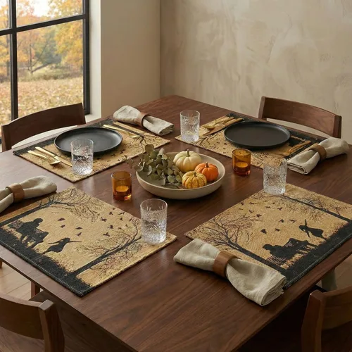 Vista 2 de DaDa Bedding - Juego de 4 manteles individuales de algodón y lino para mesa de comedor, 13 x 19 pulgadas