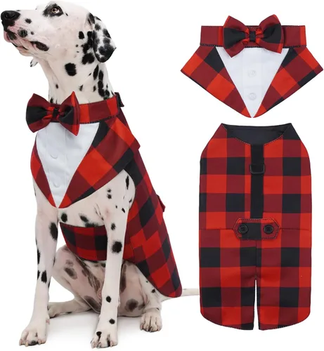 Vista 20 de Conjunto de esmoquin para perro Kuoser, traje de esmoquin y bandana para perros, traje de boda para perros, camisa con corbatín para perrito