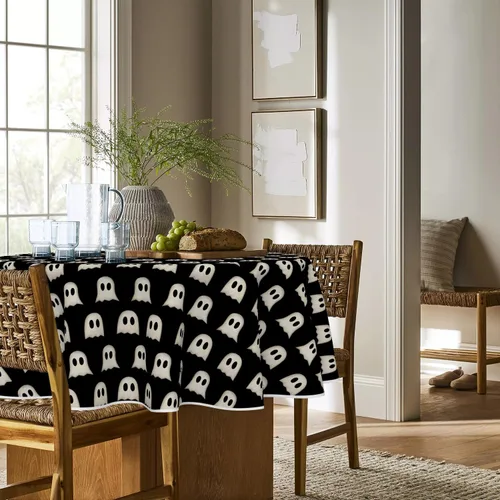 Vista 4 de Horaldaily Mantel rectangular de Halloween de 60 x 120 pulgadas, lindo fantasma rosa, lavable, para decoración de fiestas, pícnic, cenas
