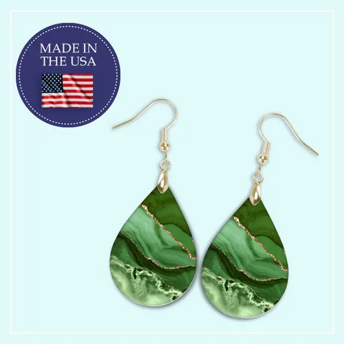 Vista 6 de Green Earrings for Women with Gold Strands Teardrop Dangle Spring Dangling Wood Statement Jewelry MDF Kelly Lime Handmade by The Painted Pug (Large)