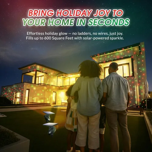 Vista 7 de STARTASTIC - Proyector solar de espectáculos de luz de Navidad – Luces láser de Navidad para exteriores, cubre 600 pies cuadrados, inalámbrico