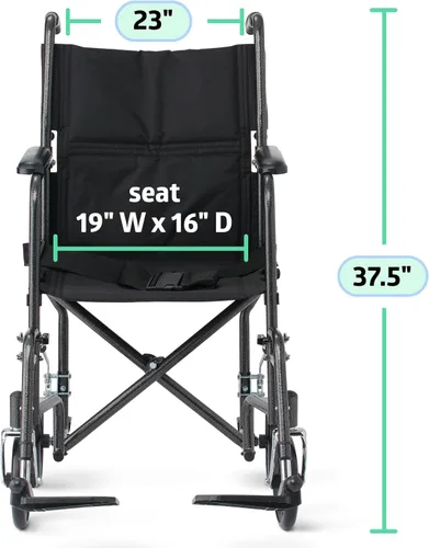 Vista 6 de Medline Durable Folding Steel Transport Wheelchair with Swing-Away Footrests, 19-Inch Seat Width, Black Frame, Black Upholstery