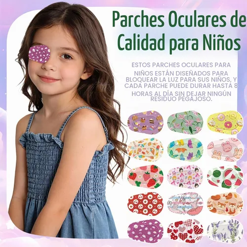 Vista 4 de 120 parches adhesivos para los ojos para niños, parches de ojos para niñas 15 estilos con 8 piezas cada uno, algodón suave transpirable a granel