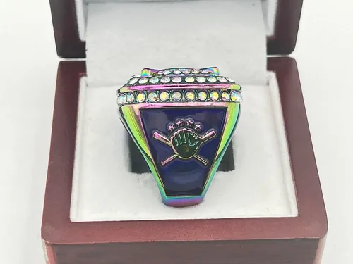 Vista 4 de Anillos deportivos de descuento ANILLO CAMPEÓN DE PLACA DE CASA — CUERPO DE ARCO IRIS, PIEDRA PRISMÁTICA, ARCO IRIS PINTURA Anillo de béisbol