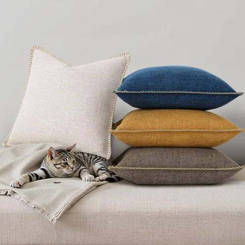 Vista 7 de decorUhome Juego de 2 fundas cuadradas de almohada decorativas de verano de 16 x 16 pulgadas, fundas cuadradas de lino sintético neutro