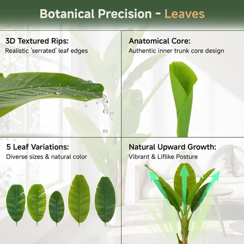 Vista 3 de Árbol de plátano artificial de 6 pies, plantas artificiales extra altas para interiores para sala de estar, árbol de imitación grande, planta