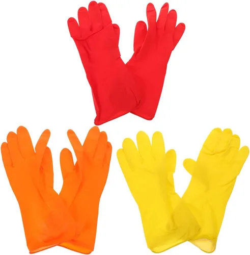 3 Pairs Reusable Kitchen Dishwashing Gloves Latex Cleaning Gloves for Household Cleaning Non-slip Waterproof Hand for Washing Dishes and Housework