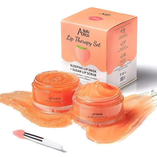 ANAI RUI Juego de exfoliante de labios y máscara, exfoliante de labios, exfoliante de azúcar labial, máscara para dormir labial, hidratante para