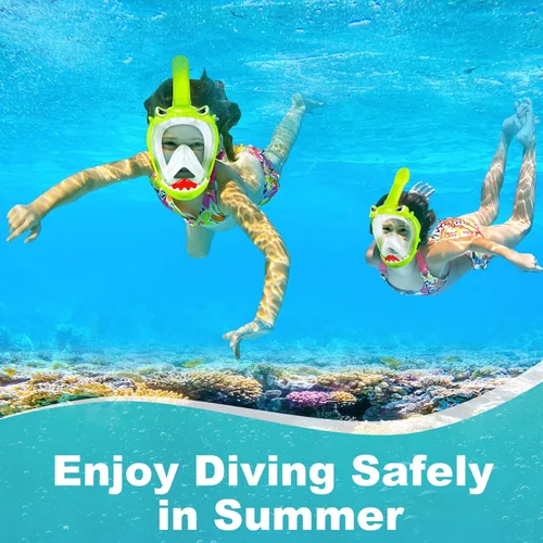 Vista 7 de Full Face Snorkel Mask for Kids with 180° Panoramic View, Snorkeling Set Featuring Anti-Leak and Anti-Fog Foldable Dry Top Design for Safe