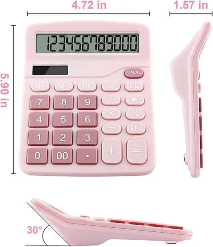 Vista 5 de Bonita calculadora básica de escritorio para niños, doble energía solar y de batería, 4 funciones simples y cálculos financieros básicos con botones