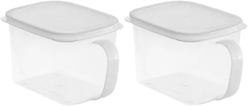 Cabilock Paquete de 2 recipientes de almacenamiento de alimentos con asas, caja fresca de plástico transparente de 5 x 5 x 5 pulgadas para
