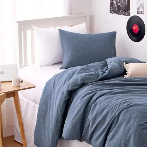 Vista 4 de Wake In Cloud – Juego de funda de edredón de algodón, tamaño individual, azul denim cambray, 100% algodón lavado, con textura parecida al lino