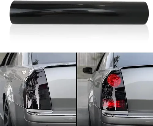 Vista 4 de Película de vinilo negro oscuro de 72 x 12 pulgadas para faros delanteros de automóvil, luces antiniebla, tintado, calcomanías autoadhesivas