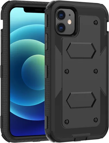 Vista 12 de Funda para iPhone 12/12 Pro con protector de pantalla integrado, protección resistente contra caídas, color negro