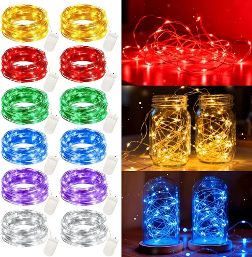 VOOKRY Paquete de 12 Luces de Hadas que Funcionan con Pilas, 30 LEDs Mini Luces de Cadena Estrelladas de Alambre de Cobre Plateado de 10 pies,