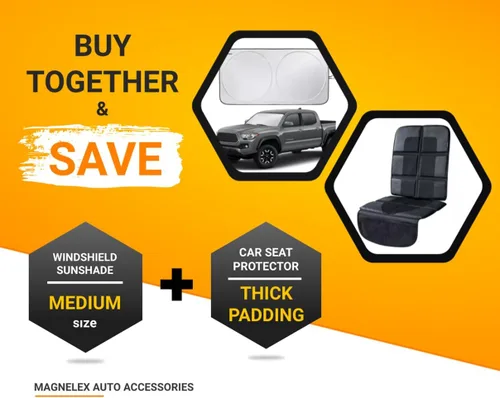 Vista 2 de Magnelex Paquete de parasol para parabrisas de automóvil y protector de asiento de automóvil (mediano)