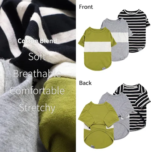 Vista 3 de Fitwarm Paquete de 3 camisas para perro a rayas con bloques de color, ropa de verano para perros pequeños, camiseta transpirable y ligera