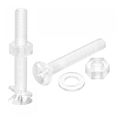 Vista 16 de uxcell Tornillos de máquina Phillips de plástico M6 x 0.472 in con tuercas y arandelas planas, pernos de máquina de cabeza plana de PC