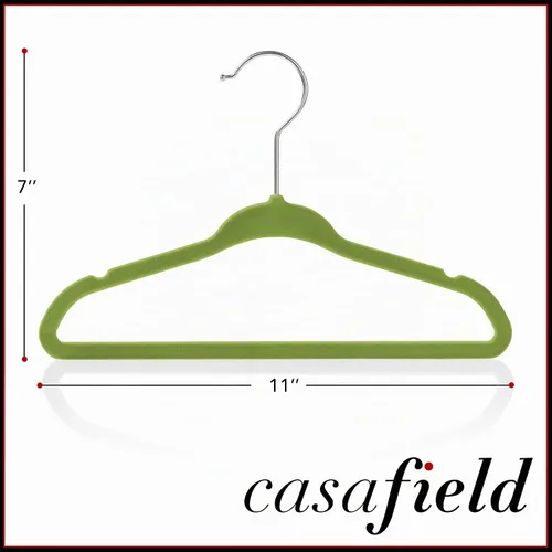 Vista 5 de Casafield 50 perchas de terciopelo para bebé, tamaño de 11 pulgadas, para ropa de bebés y niños pequeños, color verde lima