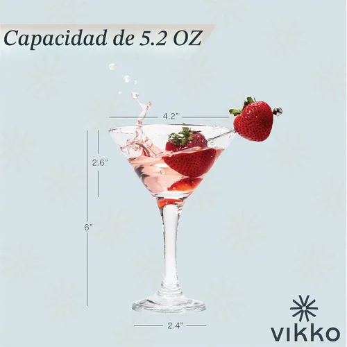 Vikko Juego de 12 Copas de Martini, Copas de Cóctel de 5.2 Onzas con Tallo, Elegantes Copas Cosmopolitan para Martinis y Cócteles, Aptas para