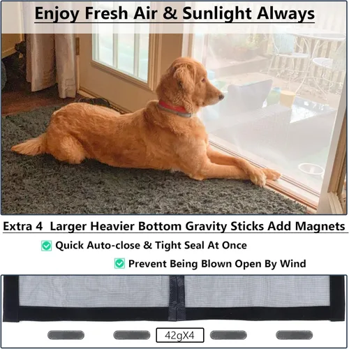 Vista 6 de Puerta mosquitera magnética mejorada con malla reforzada más gruesa de 250g/m² (7.37 oz/m²), 36 imanes más largos, cierre magnético para puerta