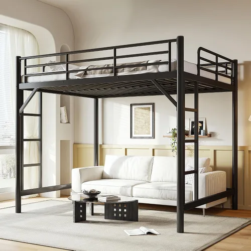 Vista 12 de Bellemave Cama Loft Tamaño Individual, Marco de Cama Loft de Servicio Pesado con 2 Escaleras Integradas y Barandilla de Longitud Completa, Fácil