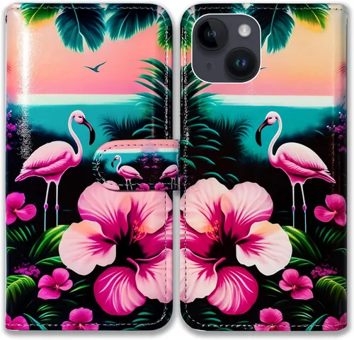 Vista 10 de Bcov Funda para iPhone 15, diseño de pájaro negro y verde con tapa para teléfono, con ranura para tarjetas, soporte para iPhone 15