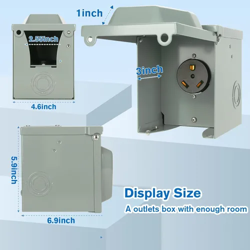 Vista 5 de BEBOBLY Caja de toma de corriente de 30 amperios para RV, receptáculo NEMA TT-30R de 125 voltios, enchufe exterior cerrado y con cerradura, panel
