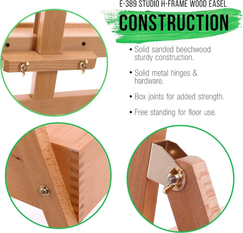 Vista 4 de U.S. Art Supply Large Wooden H-Frame Easel with Storage Drawer & Shelf - Adjustable Mast to 75", Studio Artist Easel for Painting, Drawing