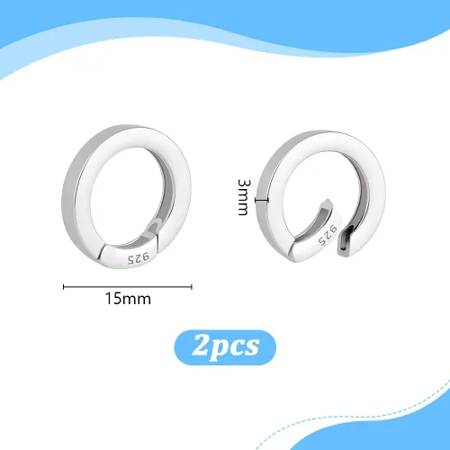 Vista 3 de PH PandaHall Anillo de plata de ley 925 para puerta de resorte, 2 piezas, collar redondo, mejoradores, anillos de conexión de joyería, cierres