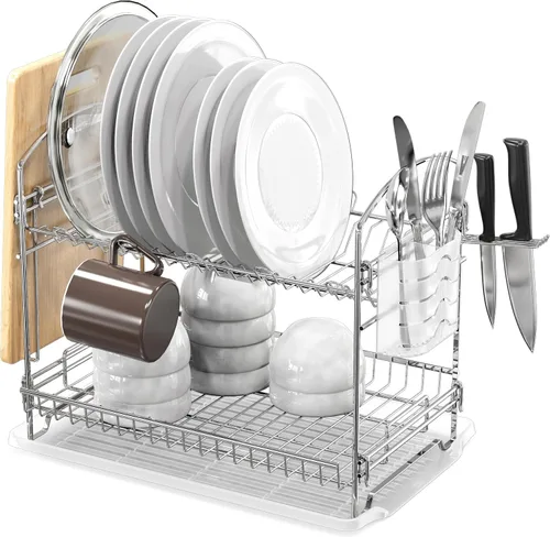 Vista 9 de Simple Houseware - Secador de platos de 2 niveles con escurridor, color bronce