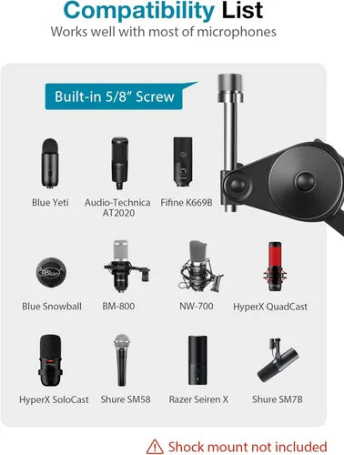 Vista 3 de InnoGear Soporte de brazo para micrófono, brazo de micrófono resistente, soporte de micrófono de suspensión con brazo de tijera boom con clip