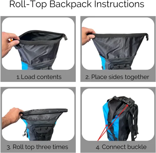Vista 8 de Malo'o Dry Pack impermeable resistente mochila – bolsa seca enrollable (capacidad de 30 L)