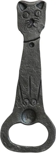 Vista 3 de Creative Co-Op Abrebotellas en forma de gato de reproducción vintage de metal fundido, negro