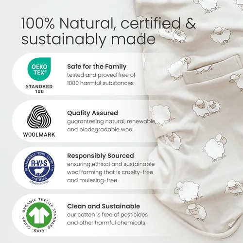 Vista 4 de Woolino 4 Season Ultimate Saco de Dormir para Bebé - Lana Merino y Algodón Orgánico - Saco de Dormir Ajustable de Tamaño Universal para Bebé - Saco