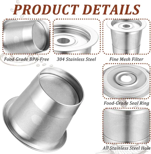 Vista 3 de 3 paquetes de tazas K reutilizables y cápsulas de café para cafetera Ninja PB051 y CFP101/PB041, cápsulas K reutilizables de acero inoxidable 304