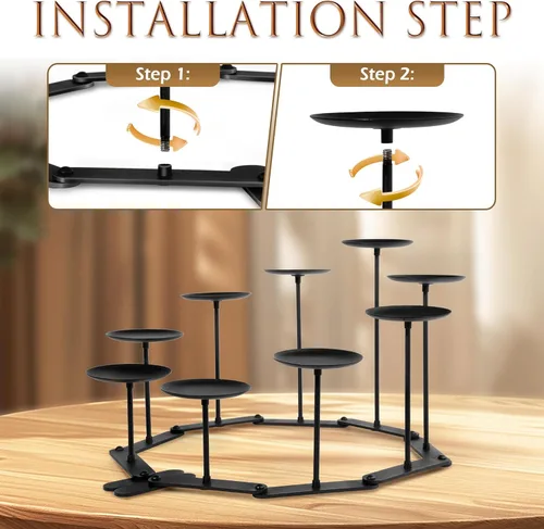 Vista 6 de Candelabros Chimenea Portavelas: 9 Portavelas de Pilar Negro, Decoración de Centro de Mesa de Candelabro Ajustable, Soporte de velas de hierro