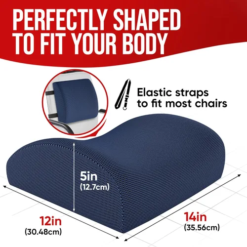 Vista 5 de FORTEM Cojín de asiento XL para oficina, soporte lumbar para silla, soporte de respaldo de espuma viscoelástica, funda lavable (azul, malla)
