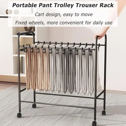 Vista 6 de Slide Out Pants Rack Closet Hanger Bar Pull Trousers Tie Belts Scarf Racks Top Mounted Wardrobe Clothes for Closet Retractable,Portable Rolling