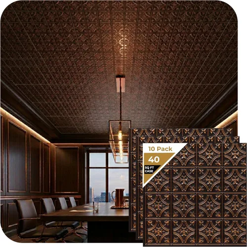 150 Gothic Reims - Azulejos de techo de PVC de 2 x 2 pies (cubiertas/40 pies cuadrados), cobre antiguo, 10 unidades