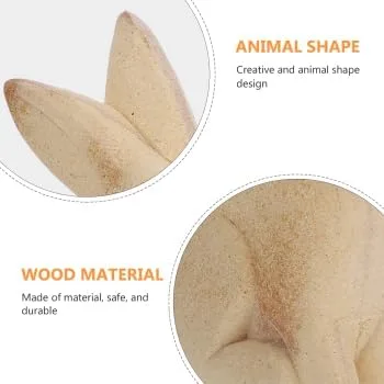 Vista 4 de Wooden Animal Ornaments DIY Painting Set: 2Pcs Ivory Unfinished Bunny Rabbit Figurines for Spring Party Tabletop Decoration and Crafts