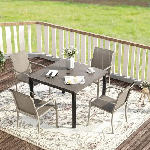 Vista 117 de VICLLAX Juego de comedor de patio de 7 piezas para 6, juego de muebles de exterior incluye mesa rectangular de 59 pulgadas para exteriores y 6