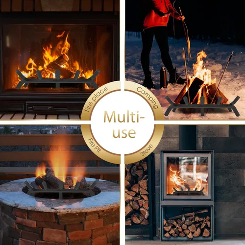 Vista 4 de G GOOD GAIN Rejilla de chimenea con retenedor de brasa, acero resistente de 20 pulgadas para interiores, soporte para estufa de leña, soporte