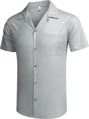Vista 3 de COOFANDY - Camisas hawaianas de algodón y lino, florales, tropicales, con botones para hombre