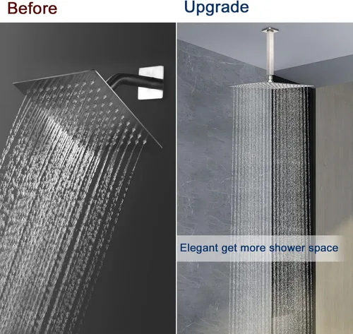 Vista 5 de NearMoon - Brazo de ducha montado en techo con brida, conexión universal 1/2 NPT, brazo de ducha recto cuadrado para cabezal de ducha de lluvia