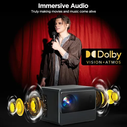 Vista 5 de Proyector con licencia de Netflix 1000 ANSI 1080P Mini proyector inteligente con WIFI y Bluetooth, enfoque automático y 6D Keystone, Dolby Audio